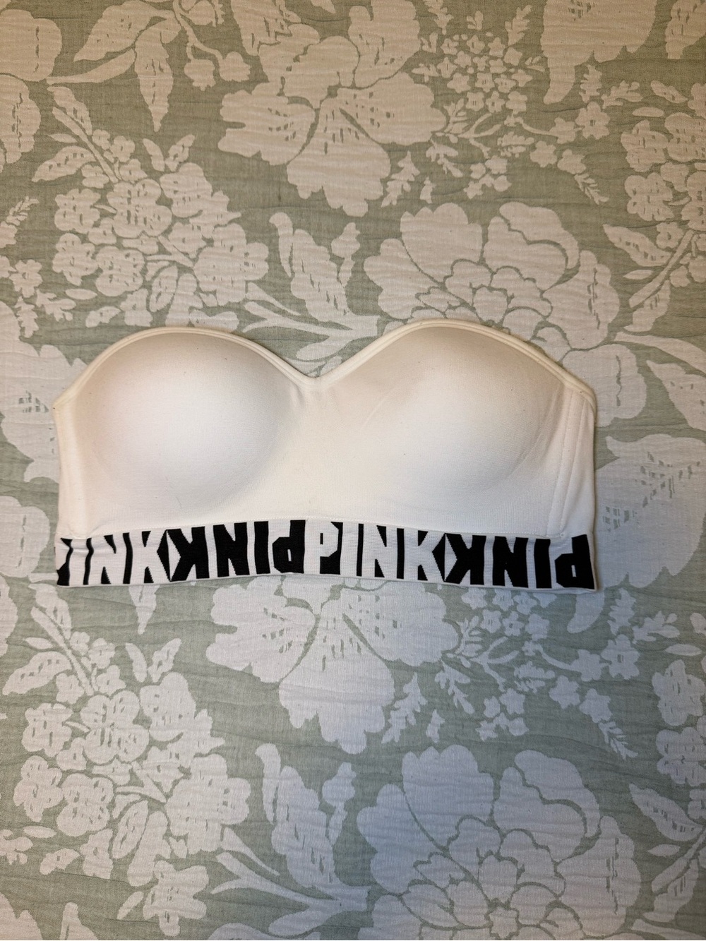 PINK Victoria's Secret White Strapless Bandeau with Black Logo Band